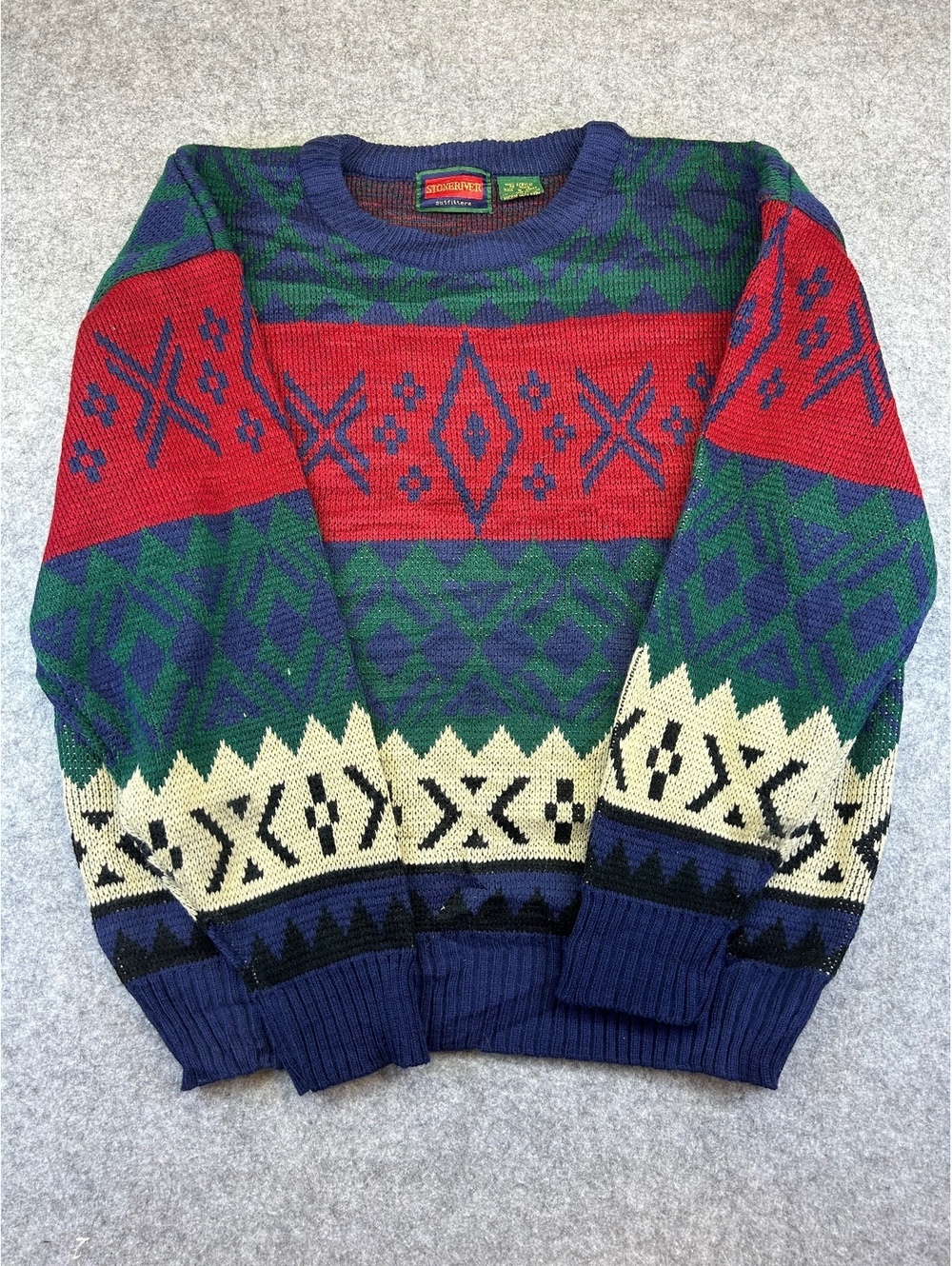 Vintage 80s Stoneriver Outfitters Sweater Size L Geometric Grandpacore Gramps
